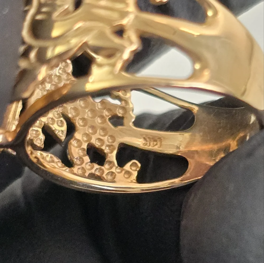 Heavy Rare / 14K Gold Carnelian Carved Chinese Dragon Ring